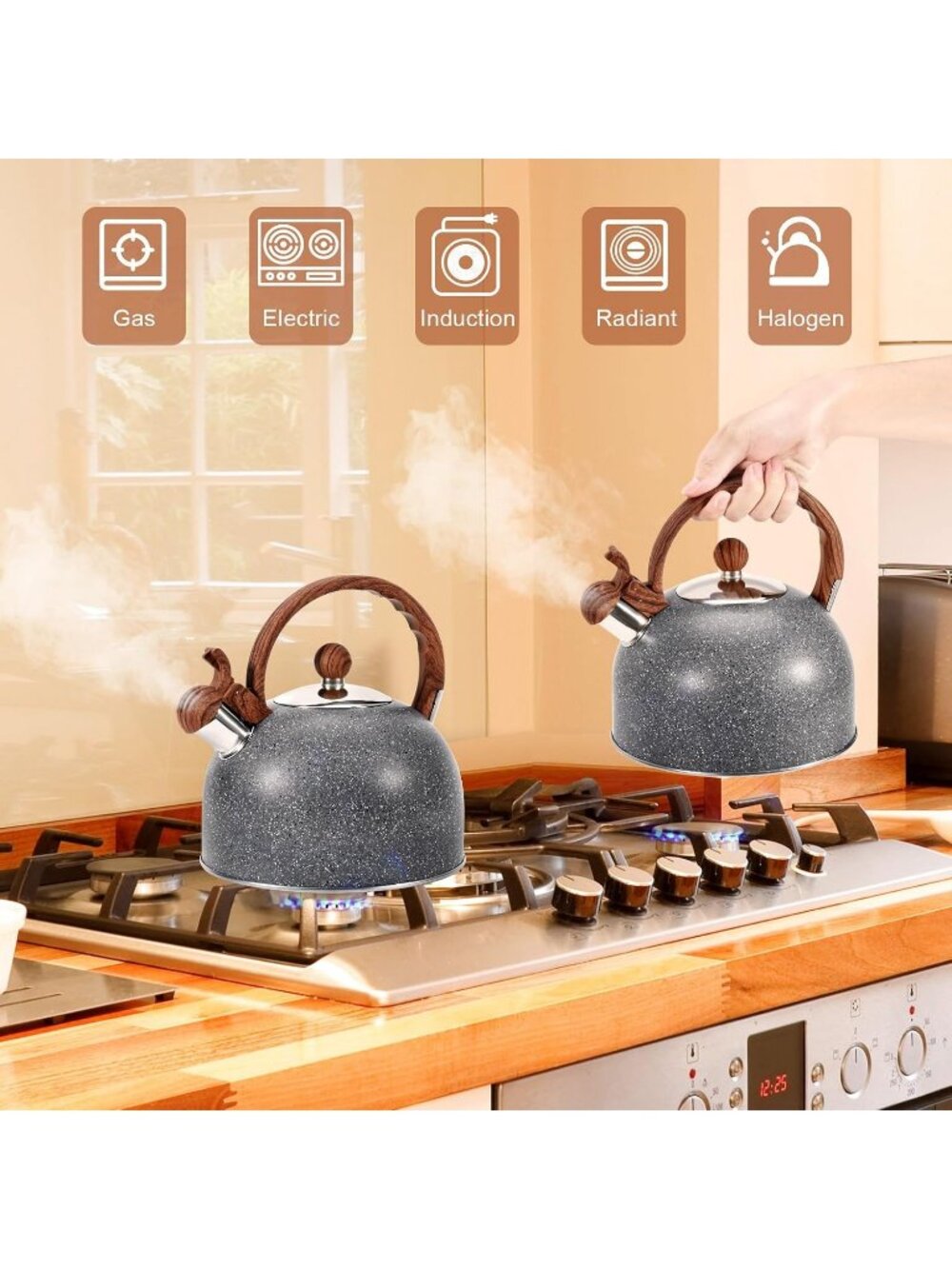 GGC 3.1QT Starry Grey Stainless Steel Whistling Tea Kettle For Kitchen Stove Top - Picture 6 of 6